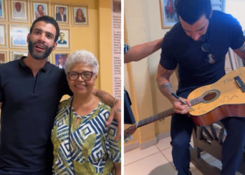Gusttavo Lima emociona em Cuiabá ao visitar abrigo de idosos antes de show na Arena Pantanal; veja vídeo